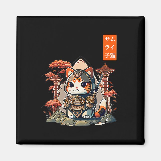 Cat Warrior Japanisch Schriftkunst für Kawaii Magnet (Vorne)