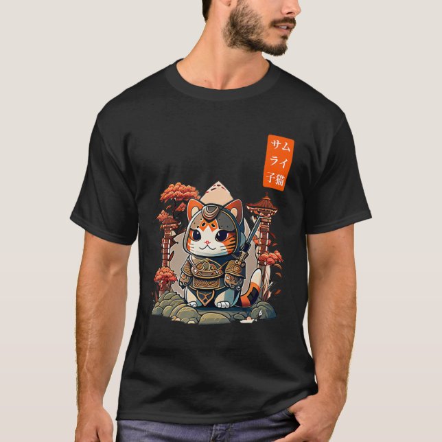 Cat Warrior Japanisch Schriftkunst für Kawaii T-Shirt (Vorderseite)