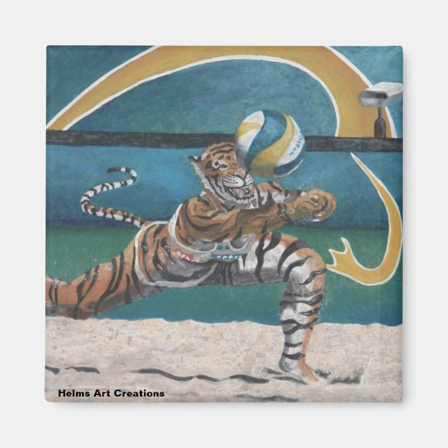 Cat Warrior Playing Beach Volleyball Button Magnet (Vorne)