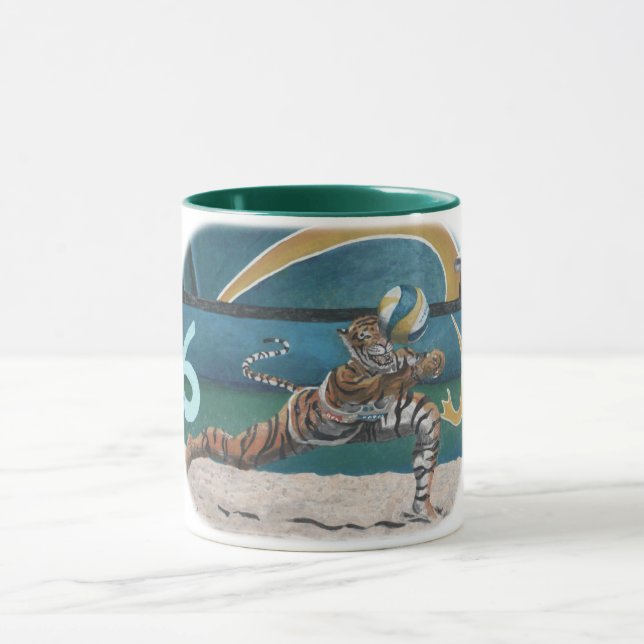 Cat Warrior Playing Volleyball Fantasy Coffee Tass Tasse (Zentrum)