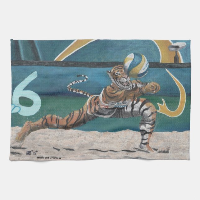 Cat Warrior spielt Beach Volleyball Handtuch (Horizontal)