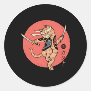Cat Warrior Stance Runder Aufkleber
