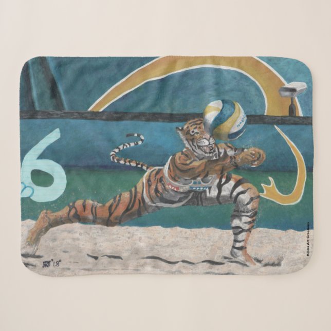 Cat Warrior Volleyball Fantasy Art Sherpa Blanket Sherpadecke (Vorderseite (Horizontal))