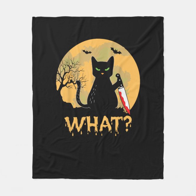 CAT WAS_ Murderous Black Cat mit Knife Halloween Fleecedecke (Vorderseite)