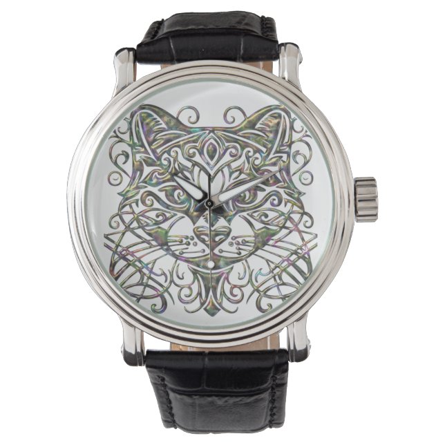 Cat Watch mit Abalone Metallic 3D-Schmuckschau Armbanduhr (Vorderseite)