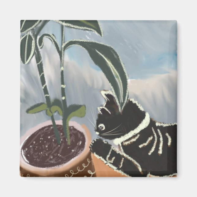 Cat Watching House-Pflanze Magnet (Vorne)