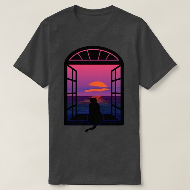 Cat Watching Sunset T-Shirt (Design vorne)