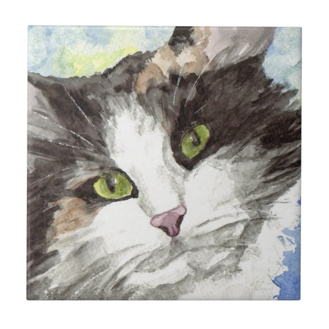 Cat Watercolor Fliese (Vorderseite)