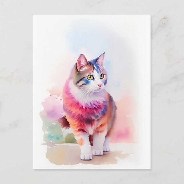Cat Watercolor Portrait 2 Postkarte (Vorderseite)