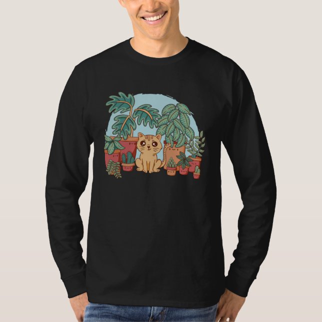 Cat Watering Plants Gardening Gardener Cat Plant T-Shirt (Vorderseite)