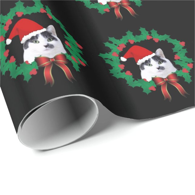 Cat Wear Weihnachtsmannmütze Niedliches Weihnachts Geschenkpapier (Rolleneckpunkt)