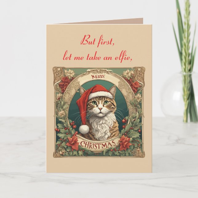 Cat Wearing A Santa Hat Merry Christmas Photo Boot Karte (Vorderseite)