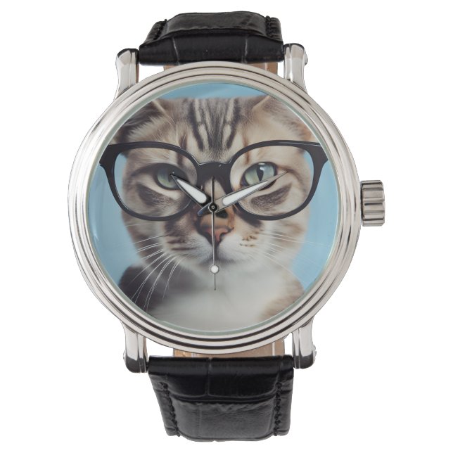 Cat Wearing Glasses Armbanduhr (Vorderseite)