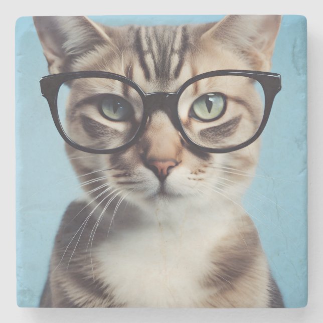 Cat Wearing Glasses Steinuntersetzer (Vorderseite)