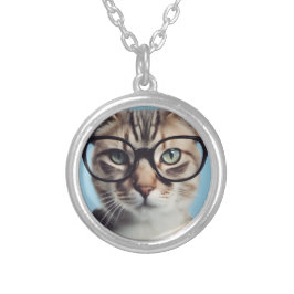 Cat Wearing Glasses Versilberte Kette