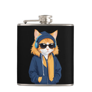 Cat Wearing Hoodie Funny Coole Tierart Art Flachmann