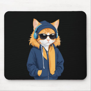 Cat Wearing Hoodie Funny Coole Tierart Art Mousepad