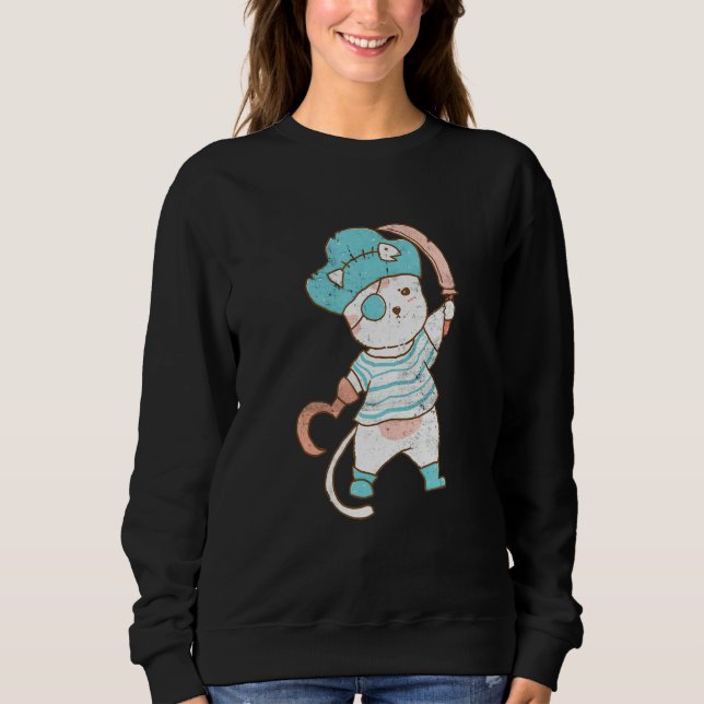 Cat Wearing Pirate Halloween Party Costume Pirates Sweatshirt (Vorderseite)