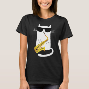Cat Wearing Sonnenbrille Saxophon spielen T-Shirt