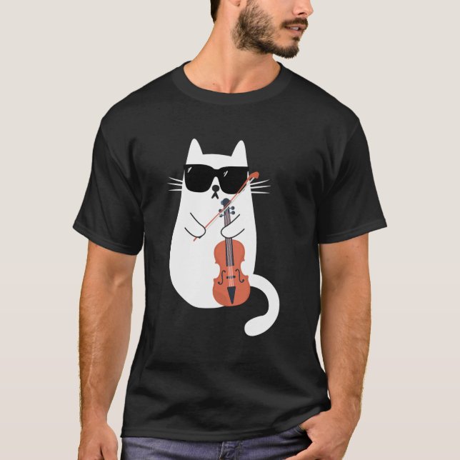 Cat Wearing Sonnenbrille Violine Viola Musici spie T-Shirt (Vorderseite)