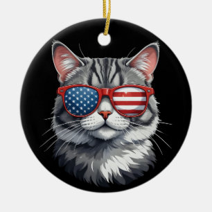 Cat Wearing Sonnenbrillen American Flag 4. Juli C Keramik Ornament