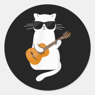 Cat Wearing Sungles Playing Gitarre Gitarrist Runder Aufkleber