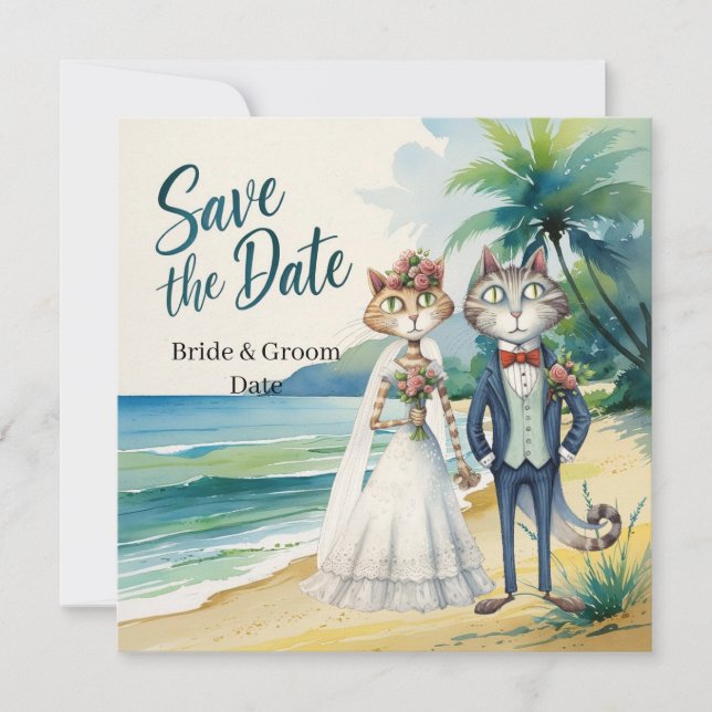 Cat Wedding Beach Hochzeit Save The Date (Vorderseite)