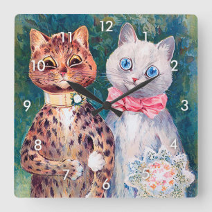 Cat Wedding, Marriage, Bride, Louis Wain Quadratische Wanduhr