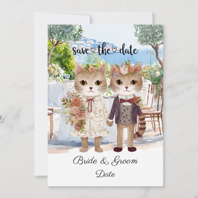 Cat Wedding mit Braut und Bräutigam Save The Date (Vorderseite)