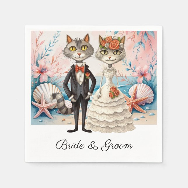 Cat Wedding mit Bride und Groom Beach Thema Serviette (Vorderseite)