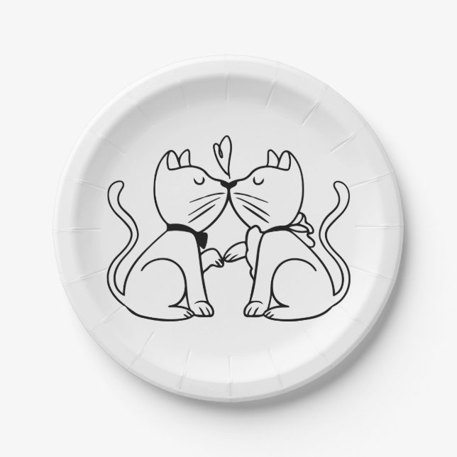 Cat Wedding Party Verlobung Brautparty Black Pappteller (Vorderseite)