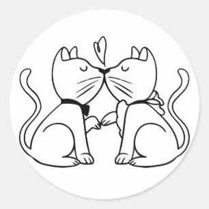 Cat Wedding Schwarz-weiß Kitty Liebe Brautparty Runder Aufkleber