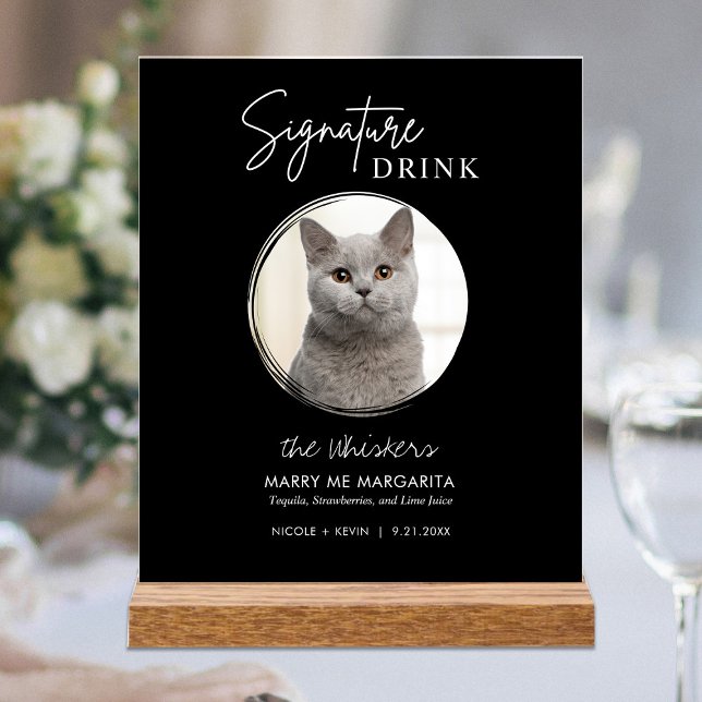 Cat Wedding Signature Drinks Cocktail Bar Black Acrylschild (Von Creator hochgeladen)