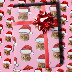 Cat-Weihnachtsmannmütze Custom Face Foto Pink We Geschenkpapier