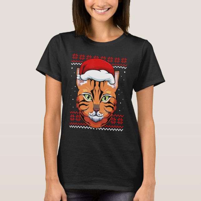 Cat Weihnachtsmannmütze Ugly Christmas Pajama Nied T-Shirt (Vorderseite)