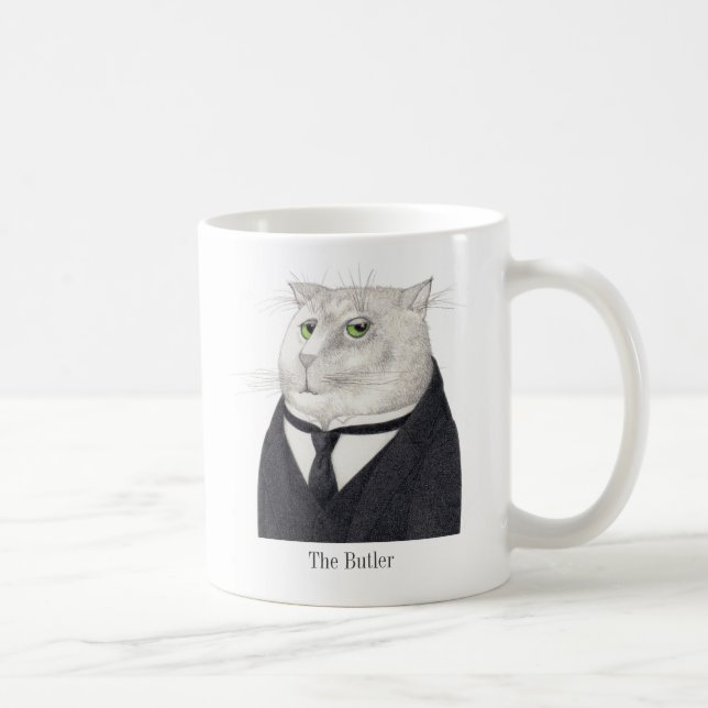 CAT-Weiße Tasse BUTLER + Text (Rechts)