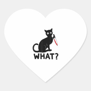 Cat What_ Cat Holdingmesser Funny Cat Halloween Co Herz-Aufkleber