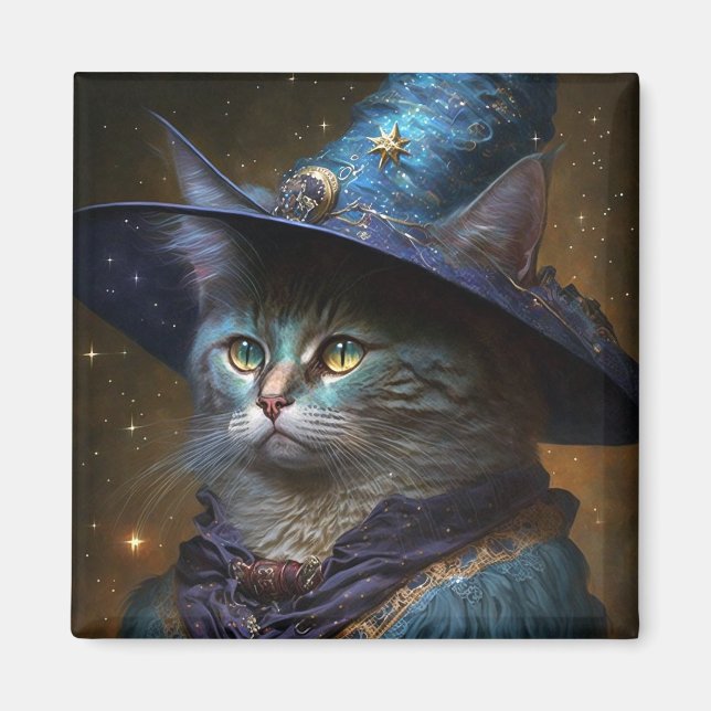 Cat Witch Fantasy Art Magnet (Vorne)