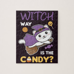 Cat Witch Hexe Way ist das Candy Happy Halloween J