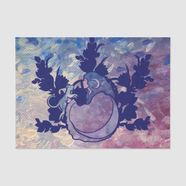 Cat Witch Moon Goddess Wiccan Cat Seidenpapier (Vorderseite)