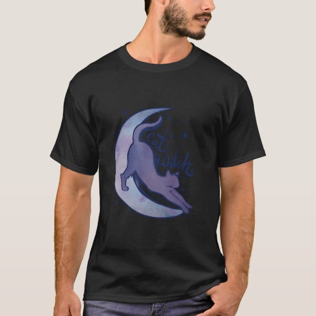 Cat Witch Moon Kitty Cats Purple Moonchild T-Shirt (Vorderseite)