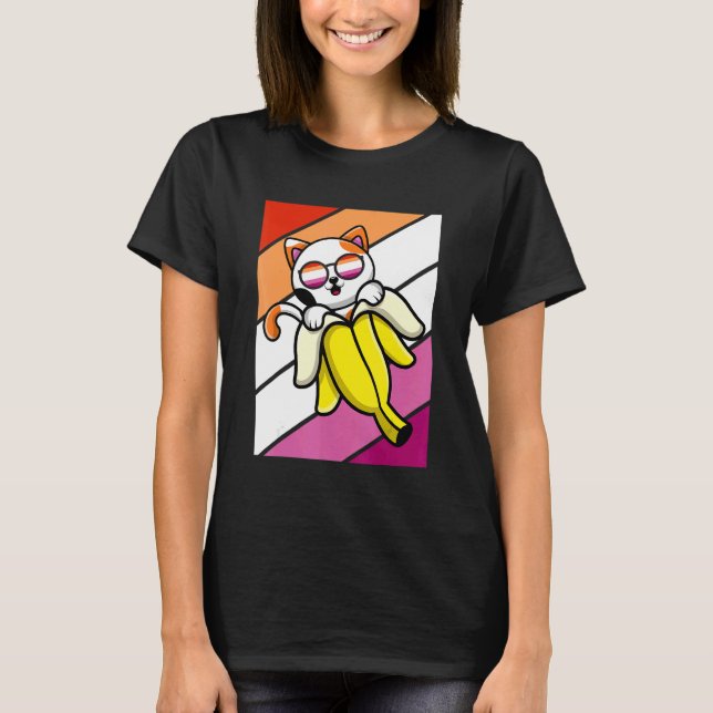 Cat With Banana Pride Lesbian Flag LGBTQ Proud All T-Shirt (Vorderseite)