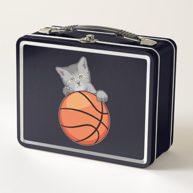 Cat with Basketball Metall Brotdose (Vorderseite)