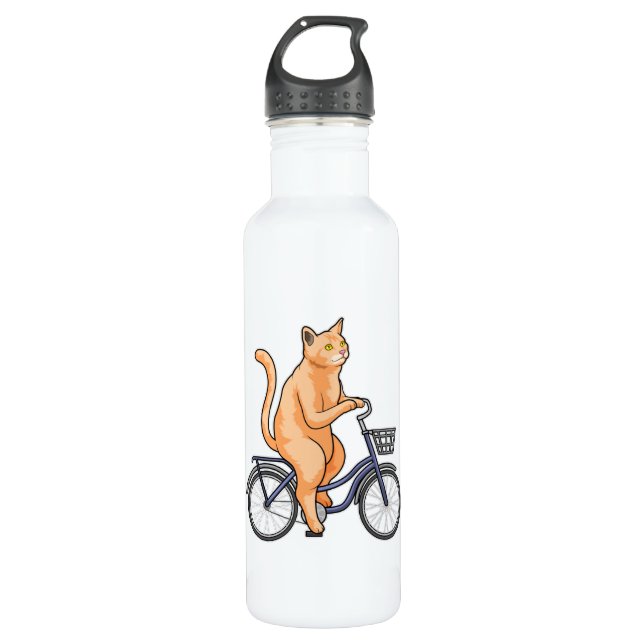 Cat with Bicycle Edelstahlflasche (Vorderseite)
