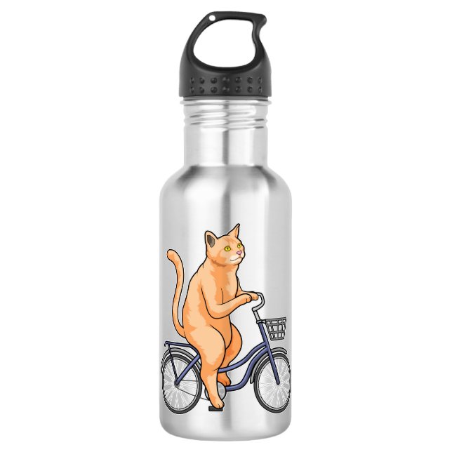 Cat with Bicycle Edelstahlflasche (Vorderseite)