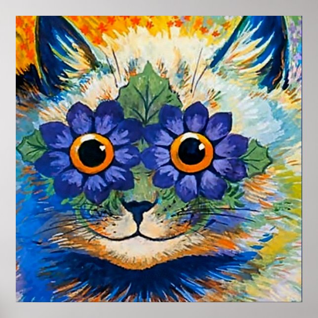 "Cat With Blue Petals" von Louis Wain Poster (Vorne)
