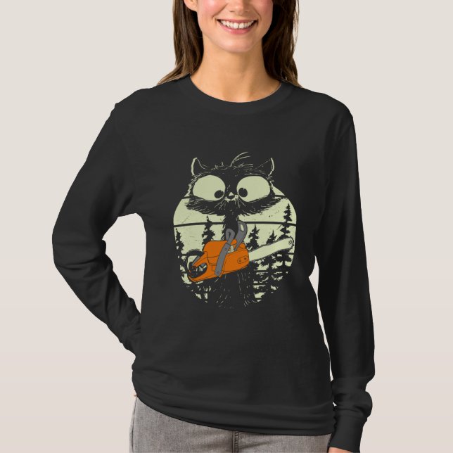 Cat With Chainsaw Cute Lumberjack Forester Cat T-Shirt (Vorderseite)