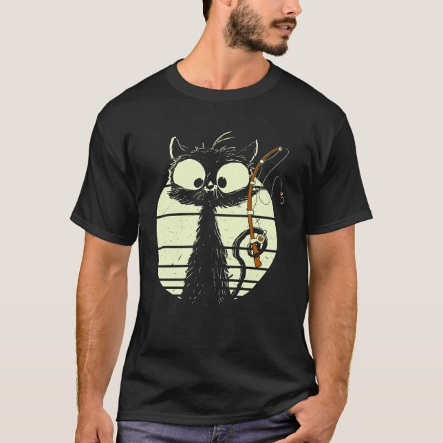 Cat With Fishing Rod Fishing Cat Cute Cat T-Shirt (Vorderseite)