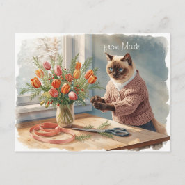 Cat with Flowers  Winter Christmas Collection Feiertagspostkarte