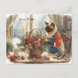 Cat with Flowers  Winter Christmas Collection Feiertagspostkarte